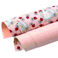 Guinea Pigs & Lady Bugs with Pink Scale Double Sided Faux Leather Sheet
