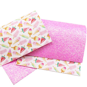 Ice Creams with Pink Chunky Glitter Double Sided Faux Leather Sheet