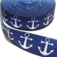 Nautical Anchors on Navy Blue 5/8" FOE (5 Yards)