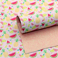 Summer Fruits with Peach Fine Glitter Double Sided Faux Leather Sheet
