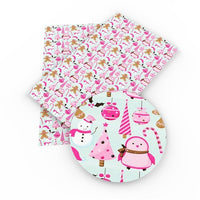 Christmas Characters Pink on Mint Faux Leather Sheet