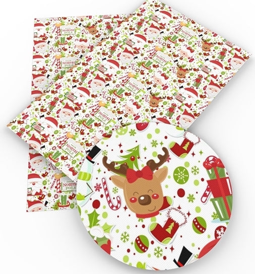 Christmas Santa & Reindeer at the North Pole Faux Leather Sheet