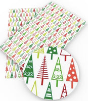 Christmas Trees Patterned on White Faux Leather Sheet
