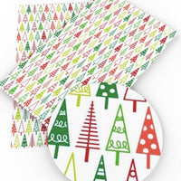 Christmas Trees Patterned on White Faux Leather Sheet