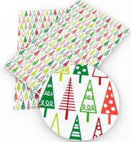 Christmas Trees Patterned on White Faux Leather Sheet
