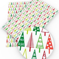 Christmas Trees Patterned on White Faux Leather Sheet