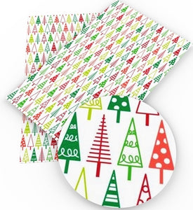 Christmas Trees Patterned on White Faux Leather Sheet