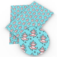 Christmas Trees on Aqua Blue Faux Leather Sheet
