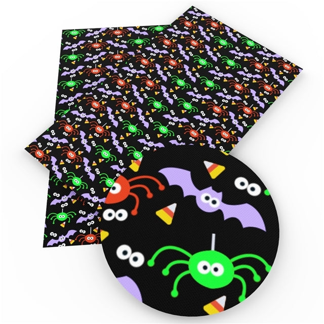 Halloween Spiders on Black Faux Leather Sheet