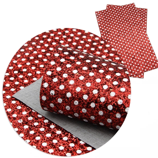 Chunky Glitter Red with White Spots Faux Leather Sheet