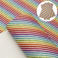 Rainbow Glitter & White Stripe Faux Leather Sheet