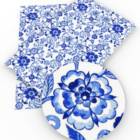 Floral Blue & White Flowers Faux Leather Sheet