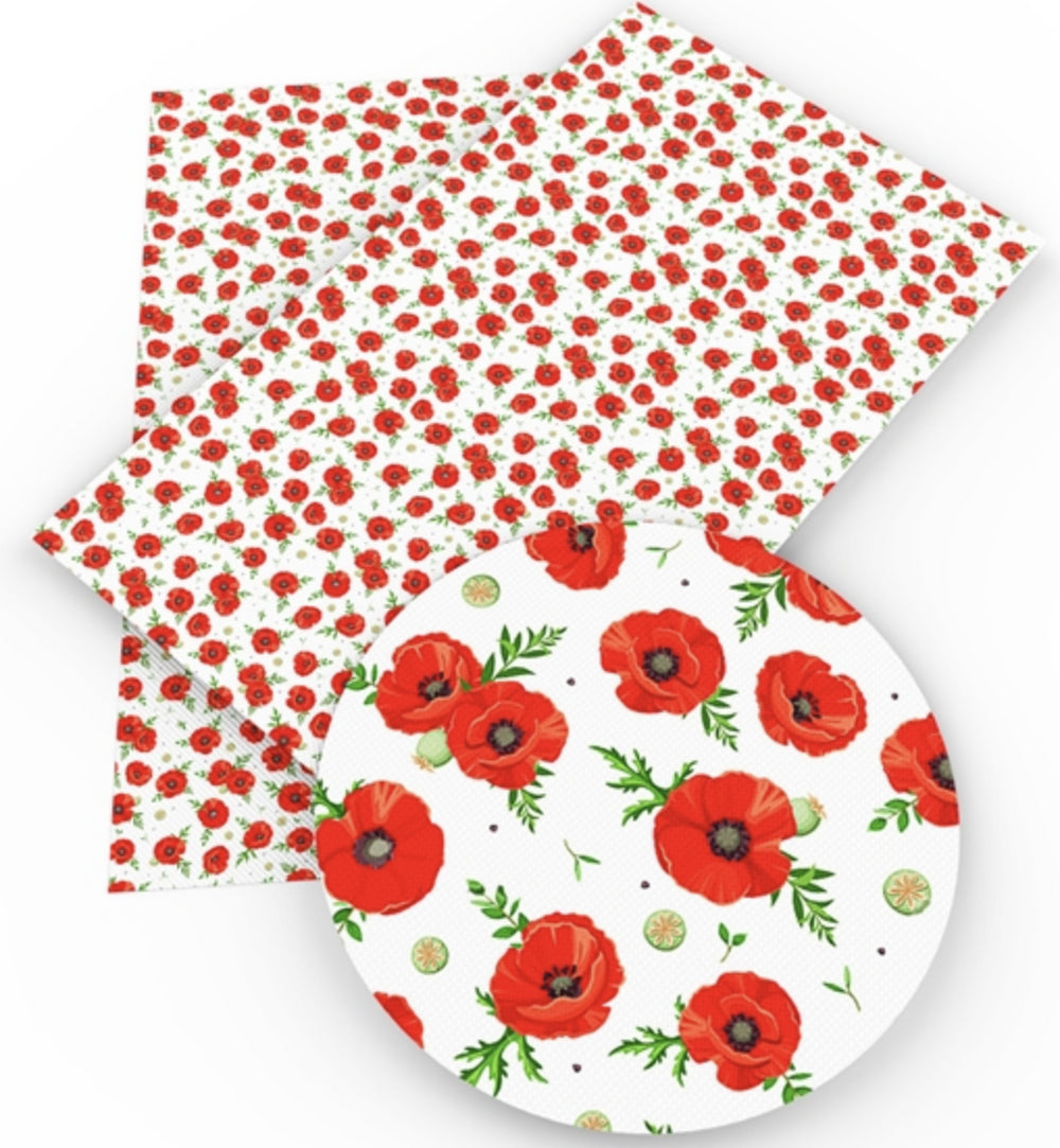 Floral Red Poppies Faux Leather Sheet