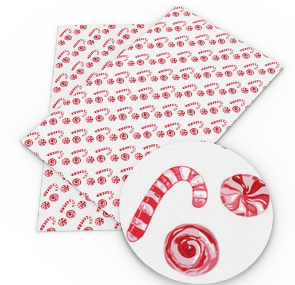 Christmas Candy & Canes on White Faux Leather Sheet