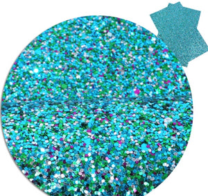 Chunky Mixed Blue Combo Glitter Faux Leather Sheet