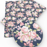 Floral Roses on Navy Faux Leather Sheet