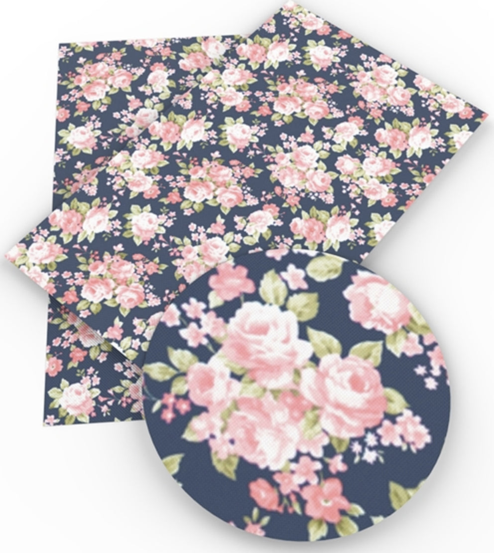 Floral Roses on Navy Faux Leather Sheet