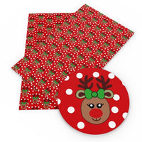 Christmas Rudolph on Red With White Spots Faux Leather Sheet
