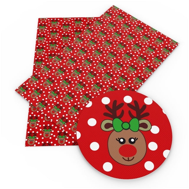 Christmas Rudolph on Red With White Spots Faux Leather Sheet