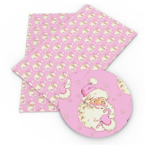 Christmas Santa on Pink Faux Leather Sheet