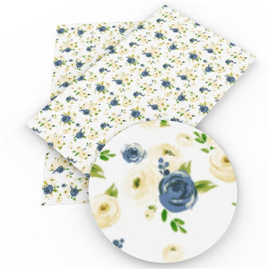 Floral Cream & Navy Roses Faux Leather Sheet