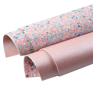 Pink Pearl Textured with Pink Blue Sequin Glitter Double Sided Faux Leather Sheet
