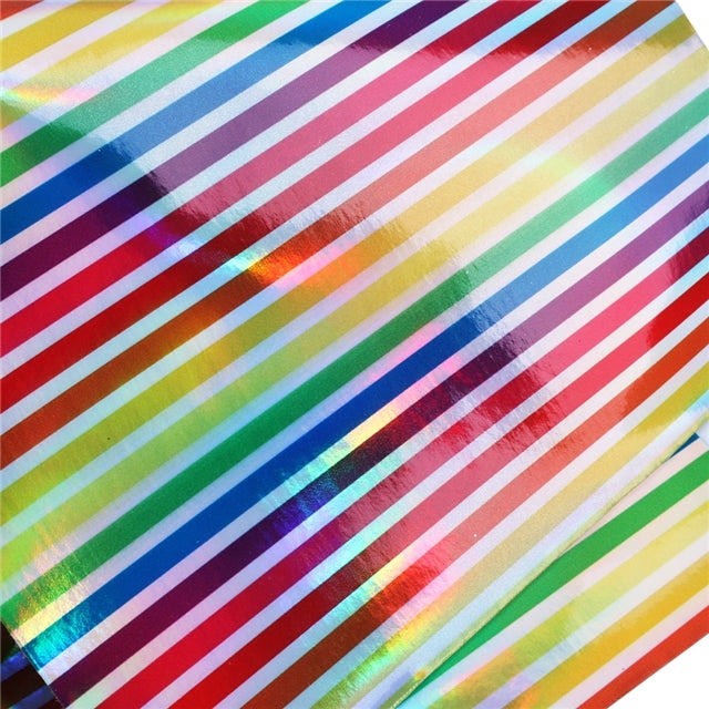 Rainbow Stripe Laser Faux Leather Sheet