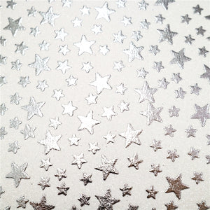 Silver Stars on White Glitter Faux Leather Sheet