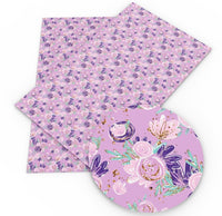Floral Purple Flowers on Purple Faux Leather Sheet
