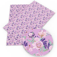 Floral Purple Flowers on Purple Faux Leather Sheet