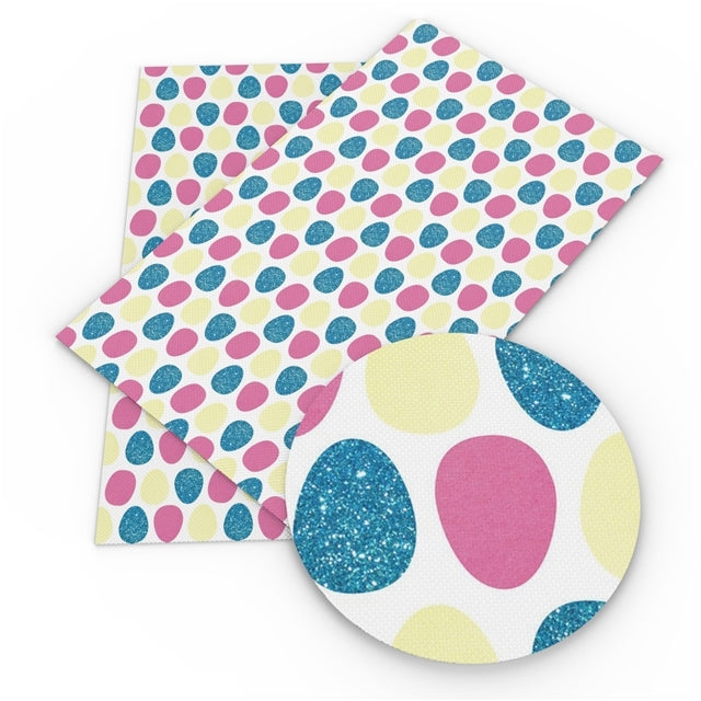 Easter Eggs Pink, Yellow & Blue on White Faux Leather Sheet