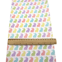 Easter Pastel Rabbits on White Faux Leather Sheet
