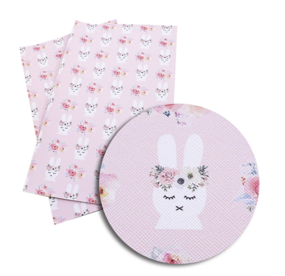 Easter Bunny Floral Crown on Pink Faux Leather Sheet