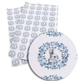 Easter Bunny Blue Wreath Faux Leather Sheet