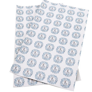 Easter Bunny Blue Wreath Faux Leather Sheet