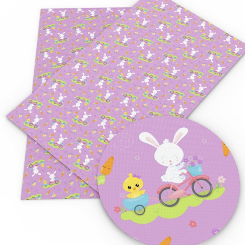 Easter Bunny on Bike Purple Faux Leather Sheet