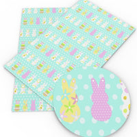 Easter Bunny Patterns with Aqua/White Spots Faux Leather Sheet