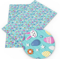 Easter Bunny Face & Eggs on Blue Faux Leather Sheet
