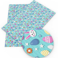 Easter Bunny Face & Eggs on Blue Faux Leather Sheet