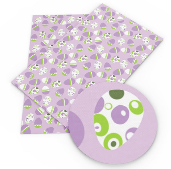 Easter Eggs Purple, Green & White Faux Leather Sheet