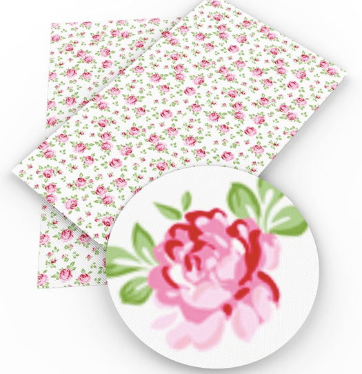 Floral Rosebuds on White Faux Leather Sheet