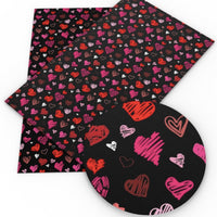 Hearts on Black Faux Leather Sheet