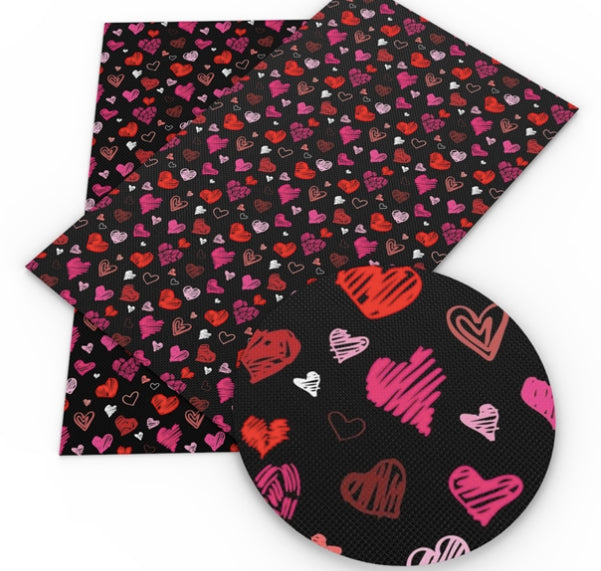 Hearts on Black Faux Leather Sheet
