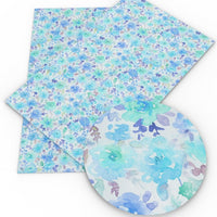 Floral Watercolour Turquoise Faux Leather Sheet