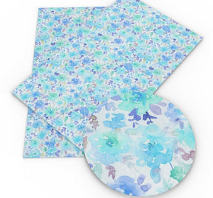 Floral Watercolour Turquoise Faux Leather Sheet