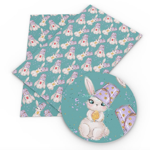 Easter Bunny & Bucket on Bluish Faux Leather Sheet