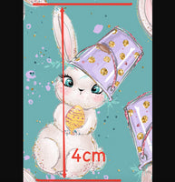Easter Bunny & Bucket on Bluish Faux Leather Sheet
