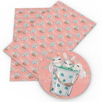 Easter Bunnies & Bucket on Peachy Pink Faux Leather Sheet