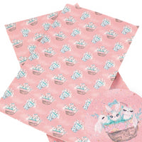 Easter Bunnies & Bucket on Peachy Pink Faux Leather Sheet