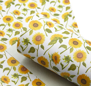 Floral Sunflowers with Stem Faux Leather Sheet